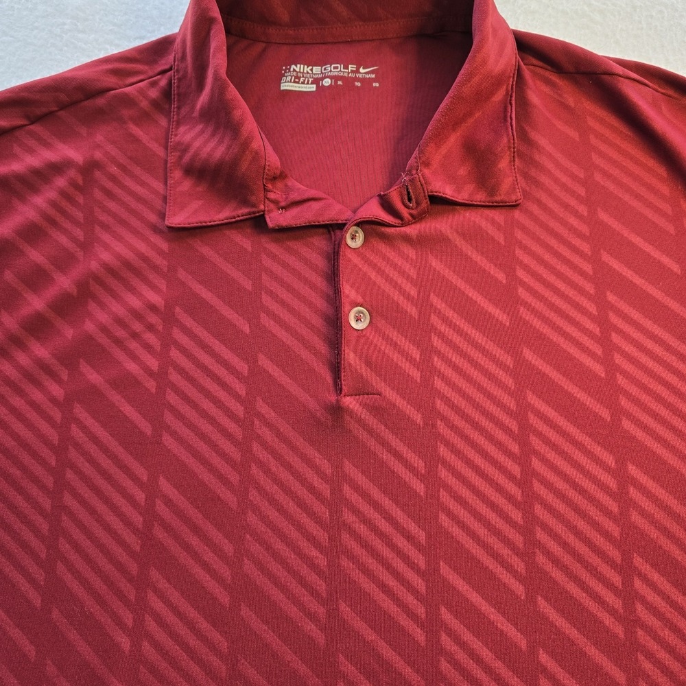 Nike Golf Dri-FIT Embossed Polo Shirt Men's XL Team Red Maroon Chevron 632412
